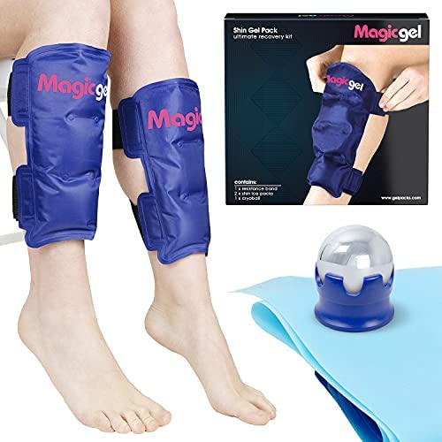 Shin Ice Pack - A Complete Recovery Kit for Shin Splints (With Roller and Stretch Band)